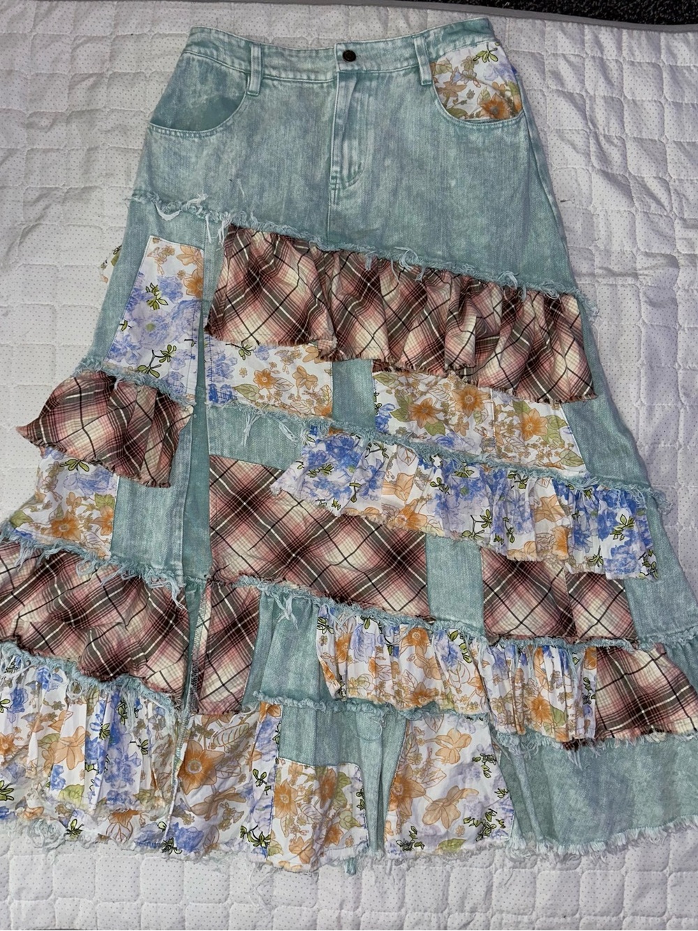 OH jeans patchwork denim maxi skirt size L boho skirt in great condition worn 1x